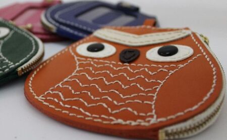 パスケース フクロウ小銭入れ付きパスケース 小物入れ 小銭入れ ウォレットケース コインケース 定期ケース フクロウ 牛革 レザー 手作り ハンドメイド 福祉施設 