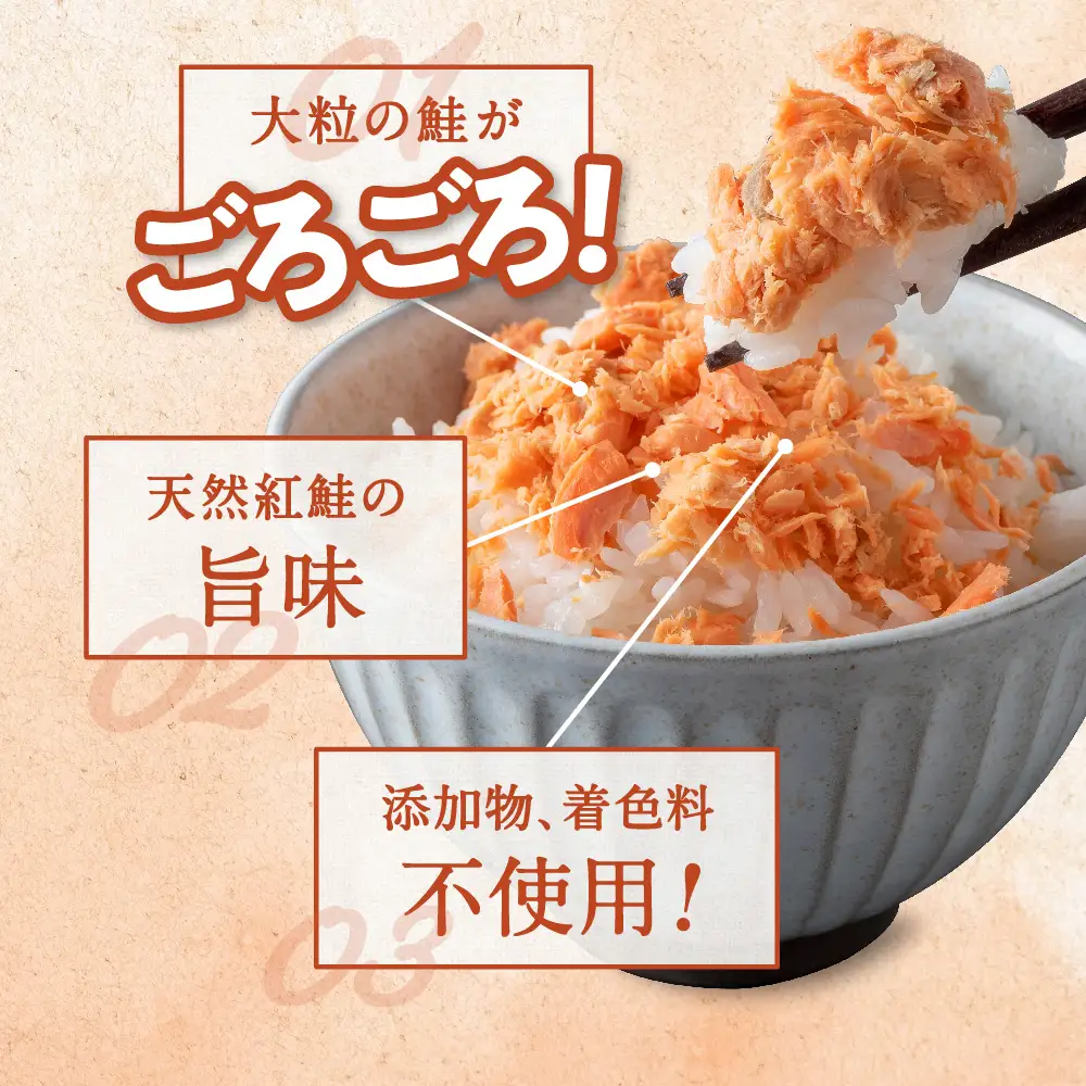 【6回配送/2ヶ月に1回定期便】鮭フレーク 無添加 無着色  (100g×6本) 小分け ごろっとほぐし 瓶 紅鮭 天然 常温保存 さけフレーク 鮭ほぐし ふりかけ 鮭 さけ サケ しゃけ セット おにぎり 弁当 子供 防災 備蓄 