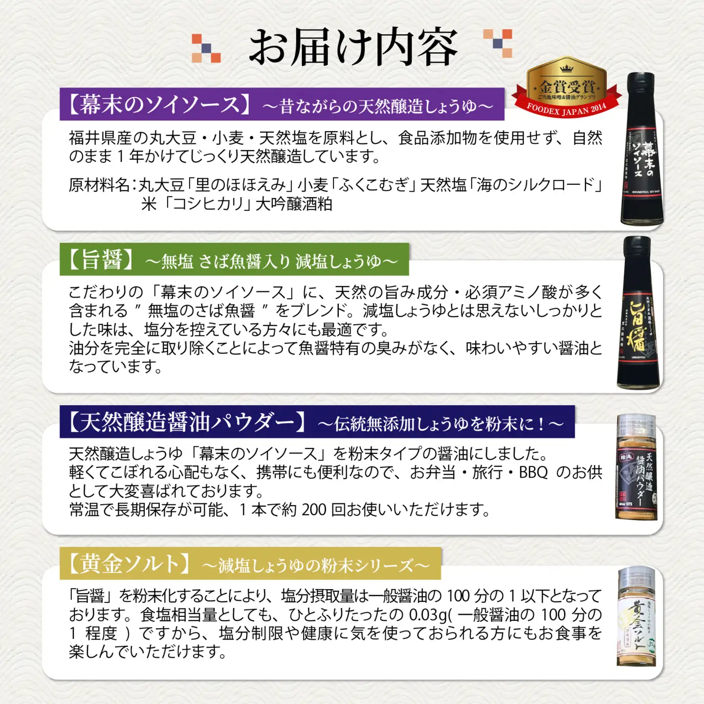 福井の手土産セット [A-036001] / 醤油 深みのあるコク 濃厚 国産 調味料 刺身 寿司 冷奴 焼き魚 つけ醤油 かけ醤油 老舗の味 詰め合わせ お取り寄せ 天然醸造 ソイソース 地下水 粉末醤油 天然醸造 減塩 醤油パウダー 料理 詰め合わせ