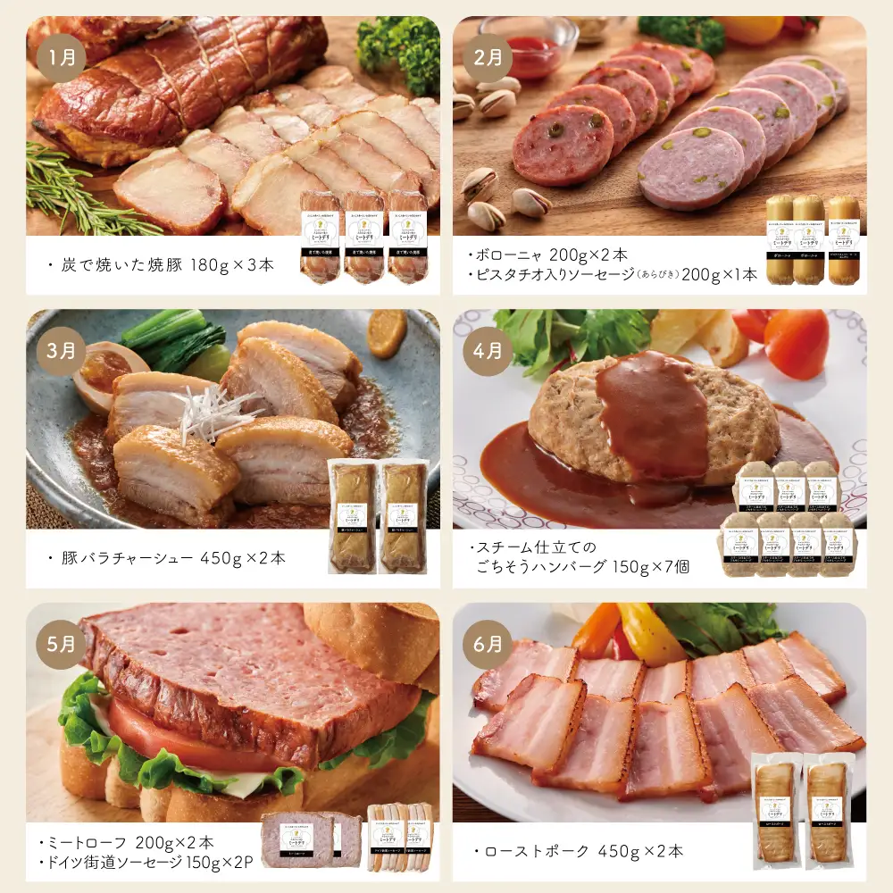 【定期便 全12回】お肉のおかず定期便［みなみさつまのミートデリ］  ハンバーグ 焼き豚 ウインナー ソーセージ ローストポーク ハム ピスタチオ入り フランクフルト 切落し ミートローフ 豚バラ チャーシュー 豚モモ ローストビーフ 鹿児島県産 冷蔵 冷凍 南さつま市