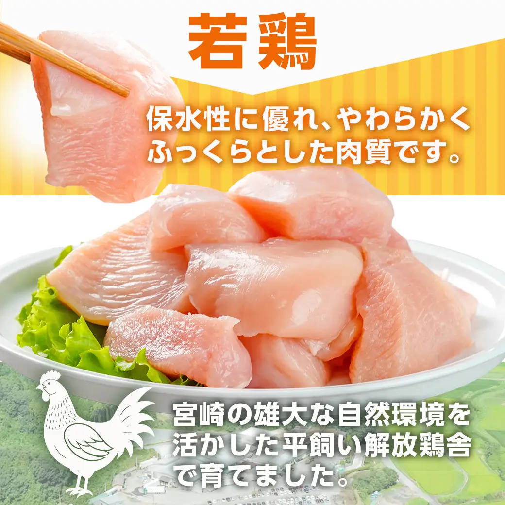 宮崎県産若鶏 むね肉切り身(3kg)〔12-G3-008〕_(都城市) 若鶏 鶏肉 真空 むね肉 切り身 平飼い ハーブ やわらかく ふっくら ジューシー 一口サイズ 小分け ストック 肉 若鶏 時短 保水性 親子丼 唐揚げ カレー 炙り焼き 一口サイズ 小分け 