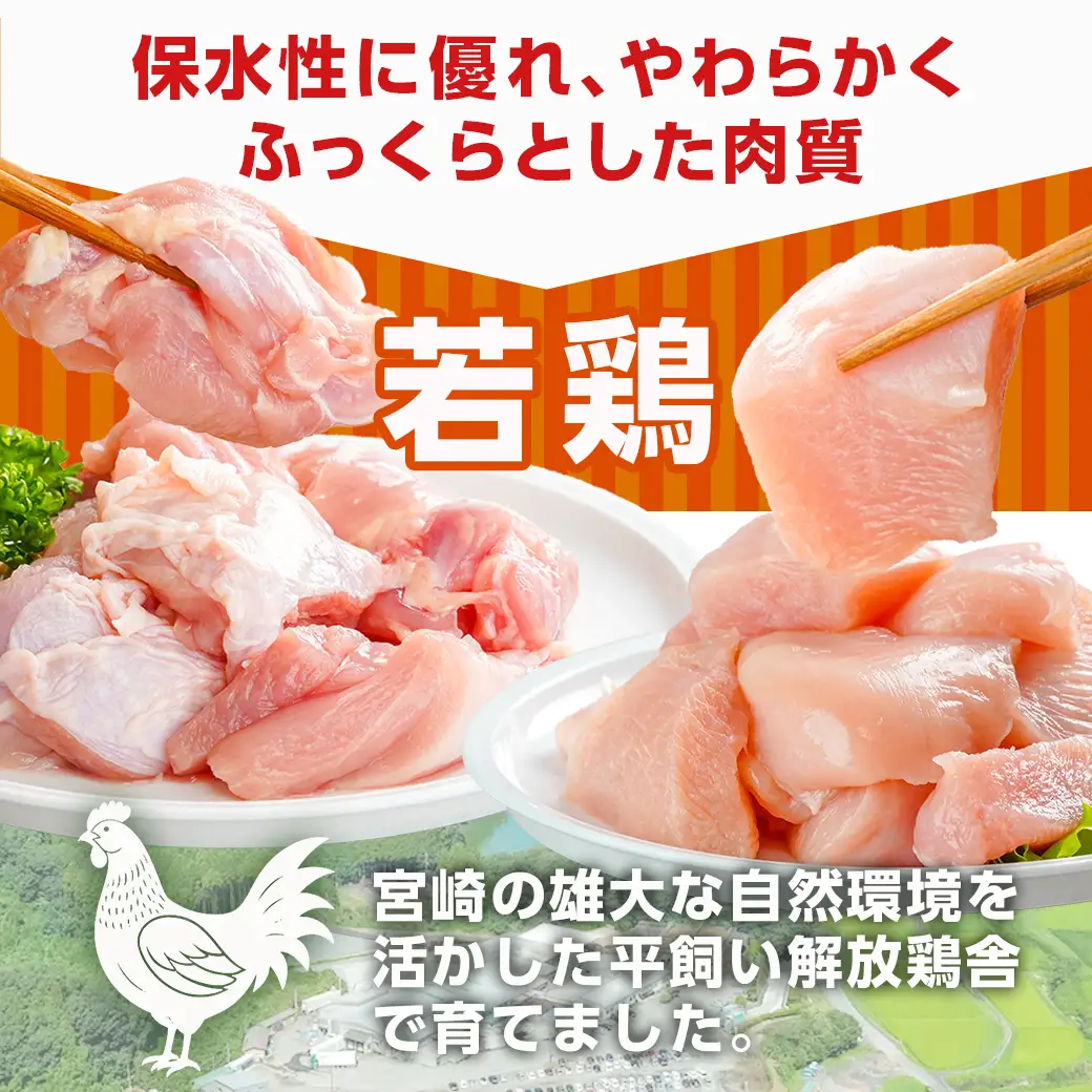宮崎県産若鶏 もも肉&むね肉の切り身セット(3kg)〔13-G3-010〕_(都城市) 若鶏 鶏肉 真空 むね肉 もも肉 小分け 真空包装 ストック 便利 宮崎県産 平飼い ハーブ やわらかく ふっくら ジューシー 肉 若鶏 時短 保水性 親子丼 唐揚げ カレー 炙り焼き 一口サイズ 小分け 