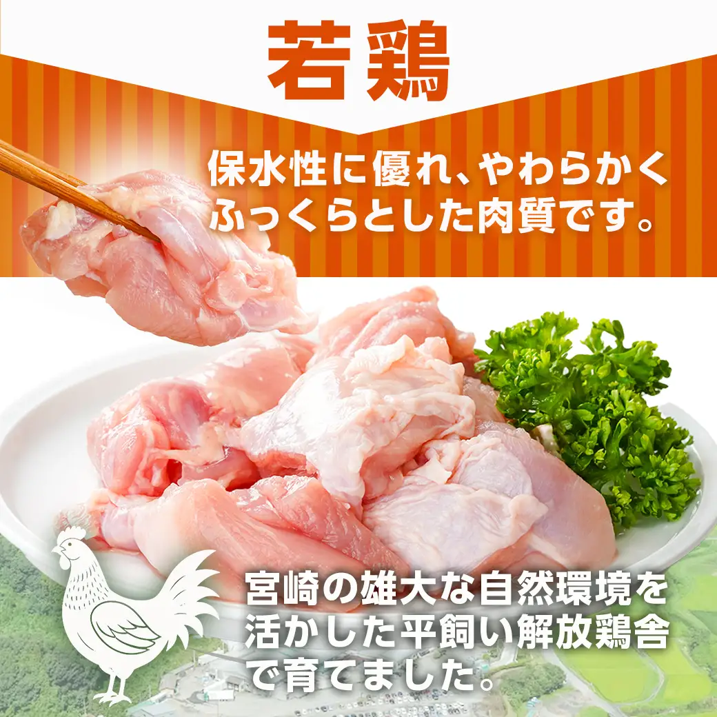 宮崎県産若鶏 もも肉切り身(3kg)〔14-G3-012〕_(都城市) 若鶏 鶏肉 真空 もも肉 切り身 真空 宮崎県 一口サイズ 小分け ストック 平飼い ハーブ ふっくら ジューシー ストック 肉 若鶏 時短 保水性 親子丼 唐揚げ カレー 炙り焼き 一口サイズ 小分け 