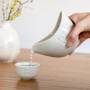 【信楽焼・明山】お猪口と片口酒器セット（月白）ht-3942