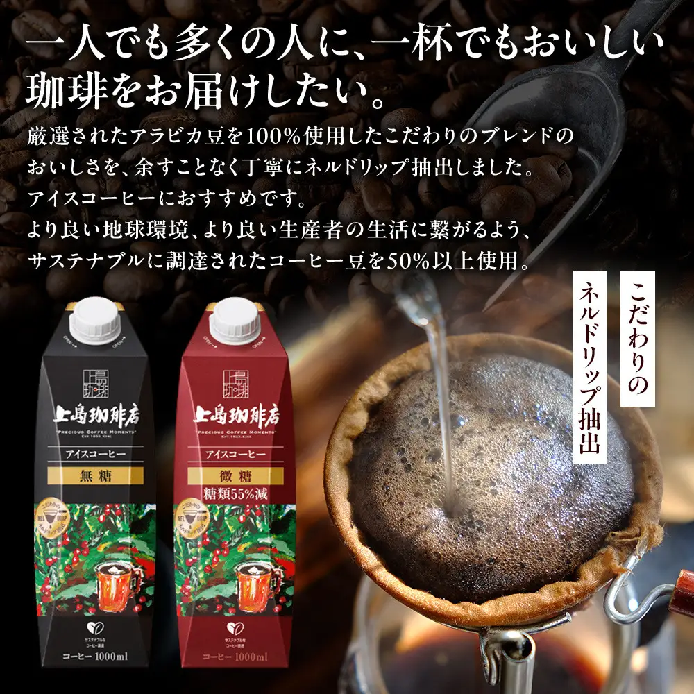 【ふるなびWEEK対象】上島珈琲店 アイスコーヒー 無糖 1000ml 12本