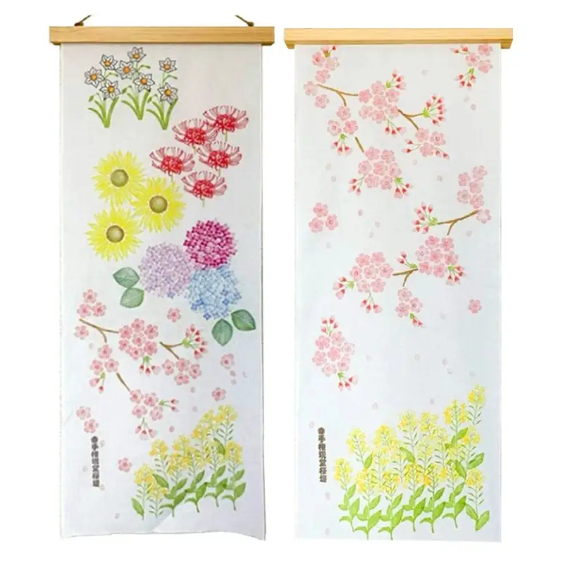 幸手手ぬぐい２枚セット - ハンドメイド 手作り 消しゴムはんこ 花柄 てぬぐい 日用品 雑貨 さくら 紫陽花 菜の花 水仙 ひまわり 曼珠沙華 彼岸花 埼玉県 幸手市