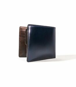 キプリス本革製コードバンｘシラサギレザー二つ折り財布　カラー：ネイビーｘダークブラウン 【kt026-014-3】