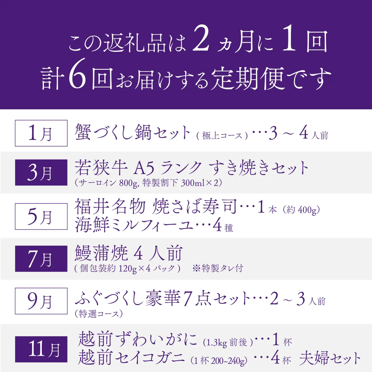 「ふくいプレミアム　福井の美食定期便　松コース」定期便　計6回[U-085046]