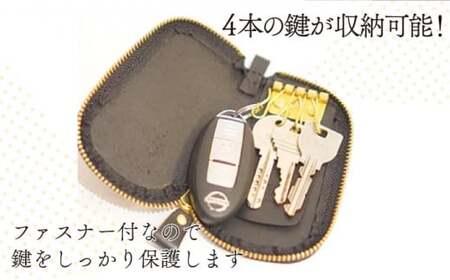 【ブラック】イタリアンオイルレザーのファスナーキーケース ブラックカラー 革製品 ハンドメイド クラフト キーケース ファスナー 革 レザー オイルレザー