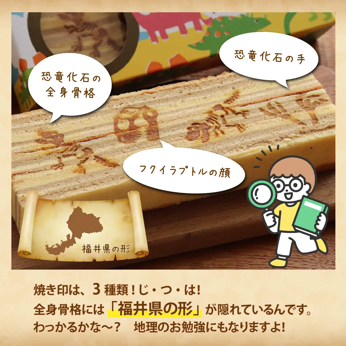 はっくつバウム 2本 [A-044001] / 恐竜 バウムクーヘン バームクーヘン 恐竜王国 福井 丸岡家 老舗 上品な甘さ 焼菓子 焼き菓子 洋菓子 和三盆糖 恐竜 送料無料