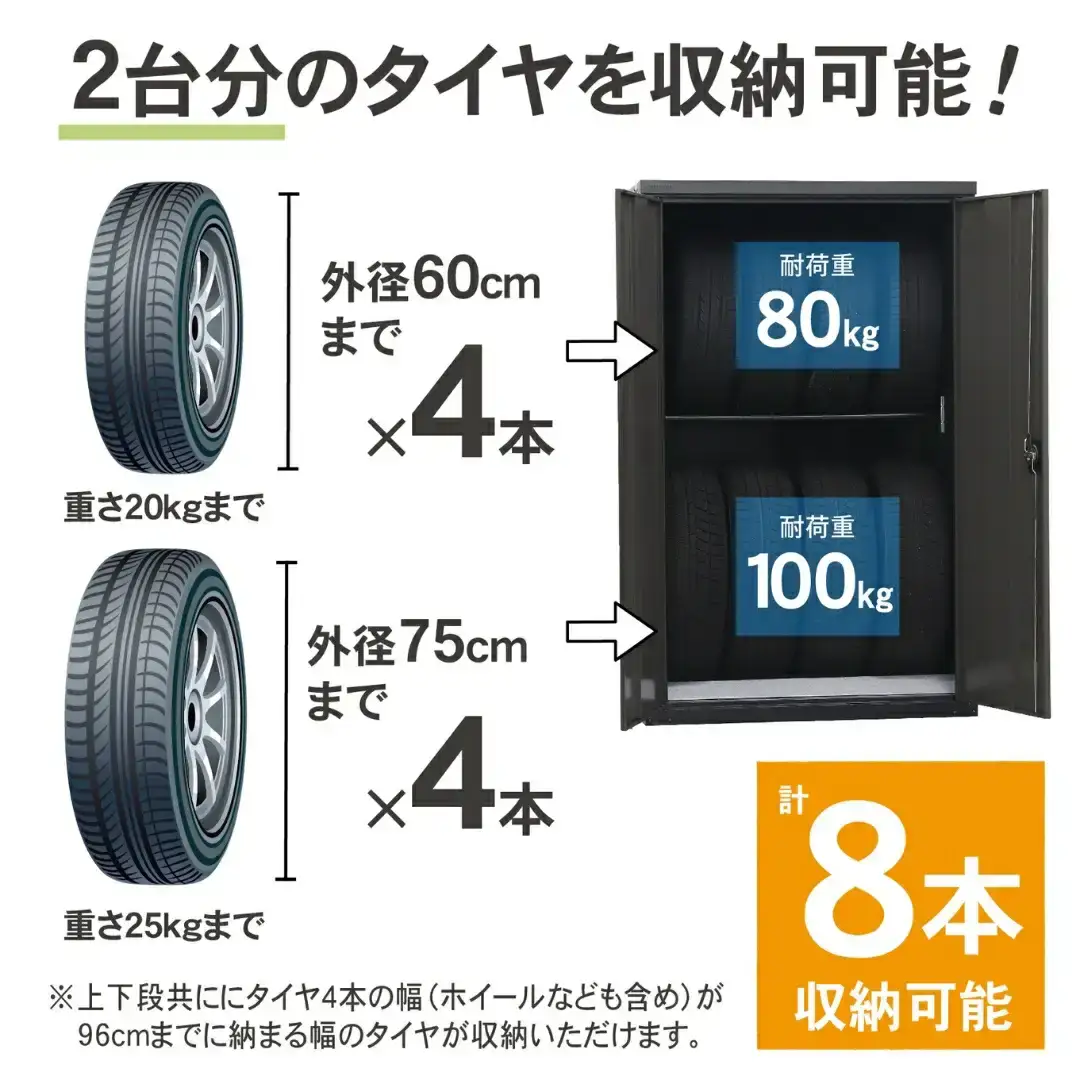 タイヤ収納庫2台用 ブラック/アッシュグレー TBRT-162 物置 日本製 燕三条 [グリーンライフ]