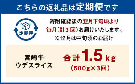【3ヶ月定期便】＜宮崎牛ウデスライス 500g（1パック：500g×3回）＞ お申込みの翌月下旬頃に第一回目発送（12月は中旬頃）【c1348_mc_x2】 牛肉 お肉 肉 和牛 新生活応援 卒業祝い 就職祝い 入学 卒業 お花見 引越し