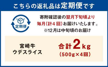 【4ヶ月定期便】＜宮崎牛ウデスライス 500g（1パック：500g×4回）＞ お申込みの翌月下旬頃に第一回目発送（12月は中旬頃）【c1349_mc_x2】 牛肉 お肉 肉 和牛 新生活応援 卒業祝い 就職祝い 入学 卒業 お花見 引越し