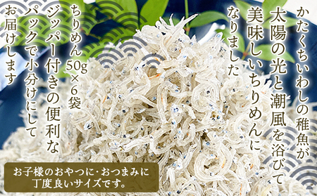 ＜井上のちりめん 使い切り小袋セット 合計約300g（50g入り×6袋）＞ちりめんじゃこ かたくちいわし 小魚 小分け カルシウム 乾物 ジッパー付 セット おやつ おつまみ 便利 海鮮 井上水産 特産品 愛媛県 西予市【冷蔵】『最短10営業日以内に順次発送予定』AIU0004