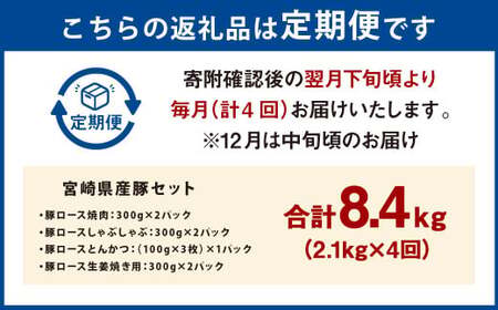 【4ヶ月定期便】＜宮崎県産豚セット（計2.1kg×4回）＞ お申込みの翌月下旬頃に第一回目発送（12月は中旬頃）【c1384_mc_x3】 豚肉 お肉 肉 新生活応援 卒業祝い 就職祝い 入学 卒業 お花見 引越し