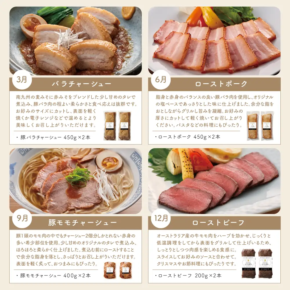 【定期便 全4回】お肉のおかず定期便［みなみさつまのミートデリ］ ローストポーク ローストビーフ チャーシュー 煮豚 焼き豚 焼豚 おかず お惣菜 鹿児島県産 冷蔵 冷凍 山野井 南さつま市