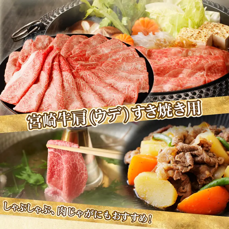 「宮崎牛肩(ウデ)すき焼き用」計1kg 肉 牛 牛肉 おかず 国産_T009-0155