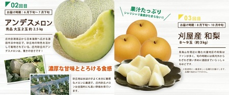 SF0302　【5回定期便】酒田の実り定期便2026 (小玉すいか、アンデスメロン、刈屋梨、庄内柿、ラ・フランス) 