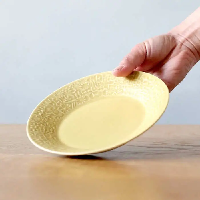 【波佐見焼】PATTERNED PLATE ペア 2色セット yellow ＋ greige 【BIRDS’ WORDS】[CF066]