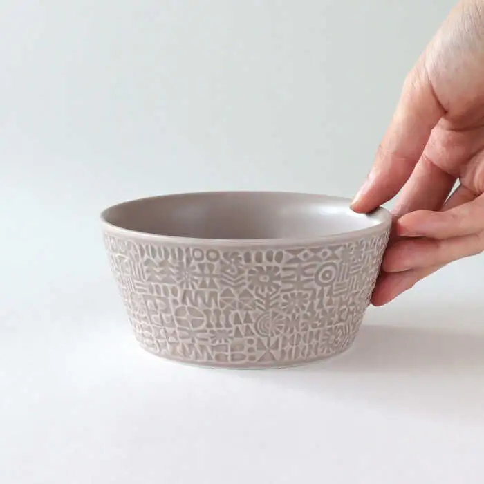 【波佐見焼】PATTERNED BOWL ペア 2点セット yellow + greige 【BIRDS’ WORDS】[CF076]