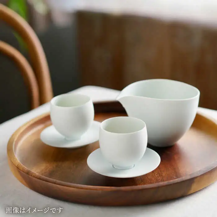 【波佐見焼】白磁片口とペア茶杯と茶托 5点セット【アトリエビスク】[RD34]