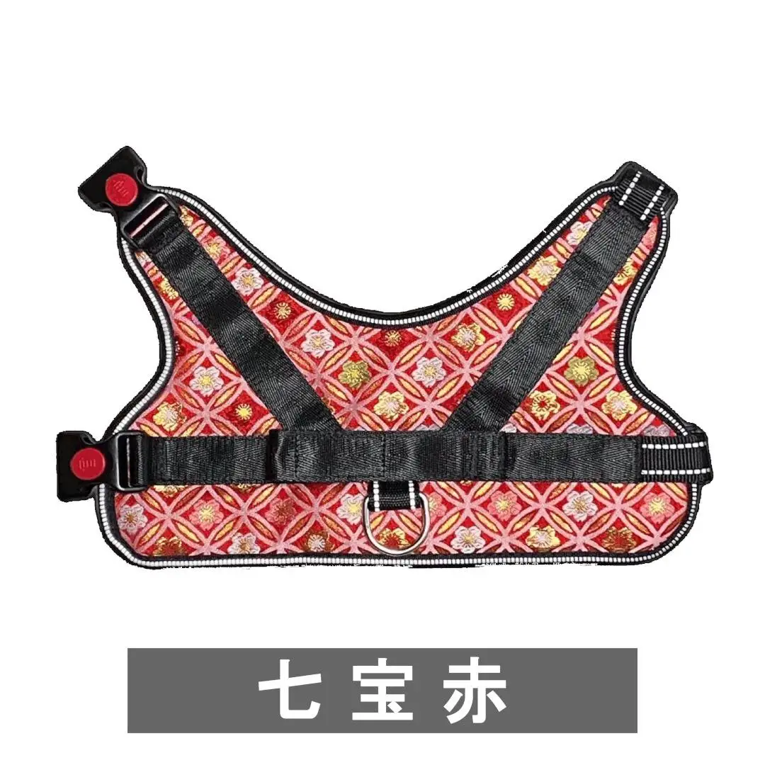 【 京都西陣金襴織 】中型犬用ハーネス 華（七宝 赤）《柴犬柄コースター付き！》【柴犬コウタのハッピィショップ】［ 犬用ハーネス 背中に乗せてカチッと留めるだけ 胴輪 抜けにくい お正月 お祝い 人気 おすすめ ギフト プレゼント お取り寄せ 通販 送料無料 ふるさと納税 ］