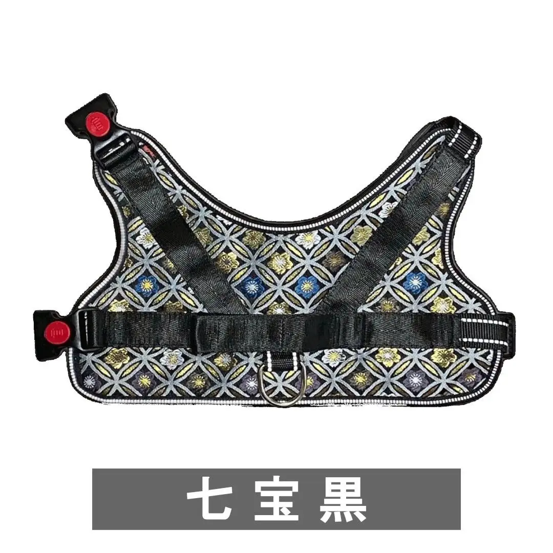 【 京都西陣金襴織 】中型犬用ハーネス 華（七宝 黒）《柴犬柄コースター付き！》【柴犬コウタのハッピィショップ】［ 犬用ハーネス 背中に乗せてカチッと留めるだけ 胴輪 抜けにくい お正月 お祝い 人気 おすすめ ギフト プレゼント お取り寄せ 通販 送料無料 ふるさと納税 ］