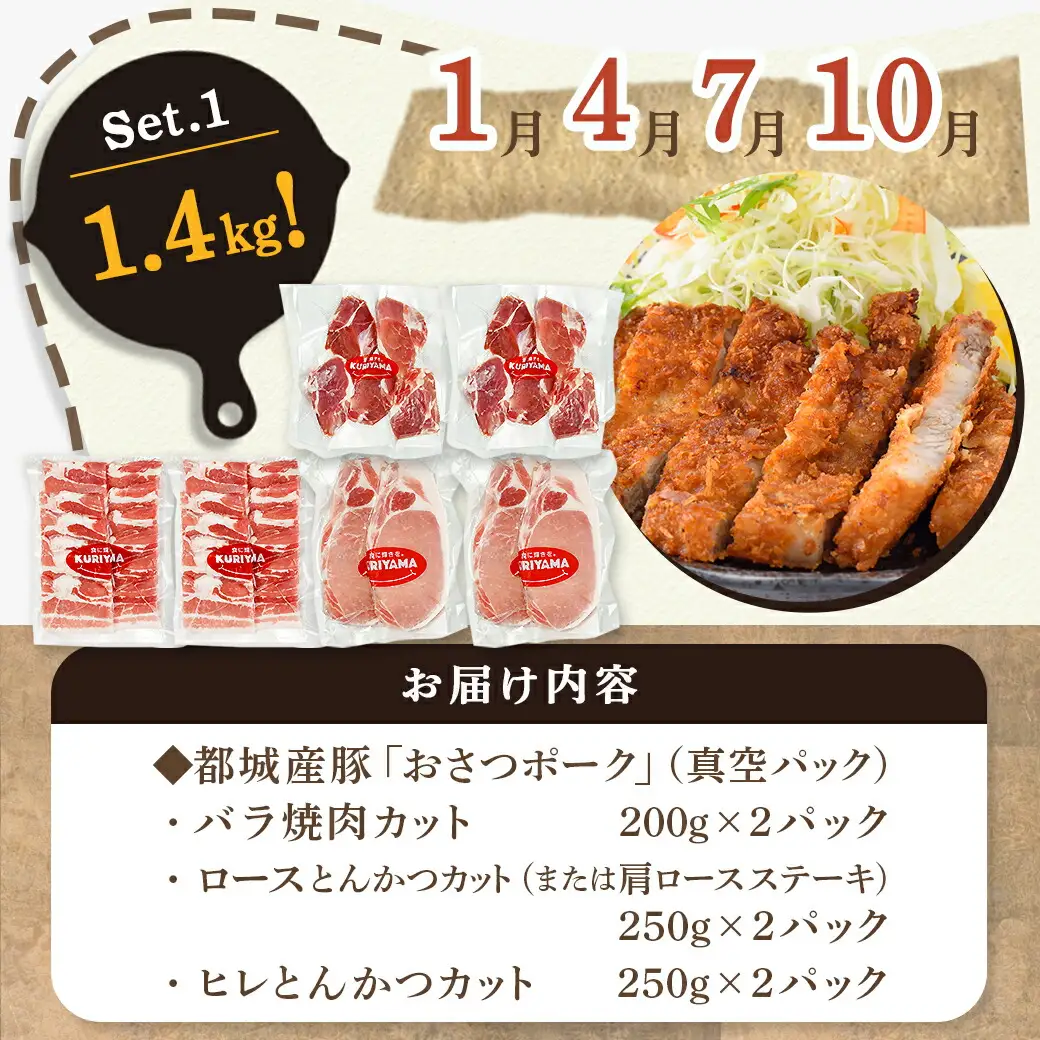 ≪隔月3回お届け≫「おさつポーク」バラエティ定期便〔T33-3-14-006-KAKU〕_(都城市) 豚肉 都城産豚 おさつポーク 真空 冷凍 隔月3回 定期便