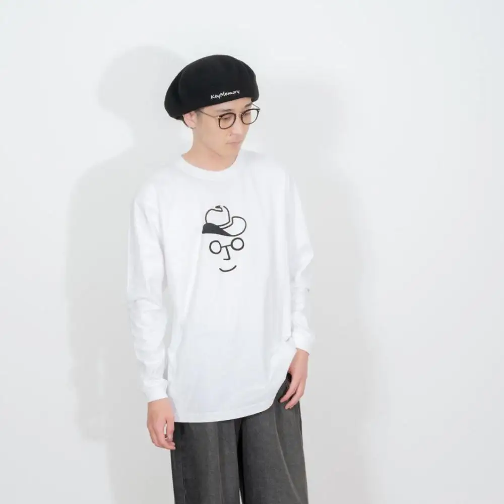 《2》【KEYMEMORY 鎌倉】カウボーイハットイラストロングTシャツ WHITE