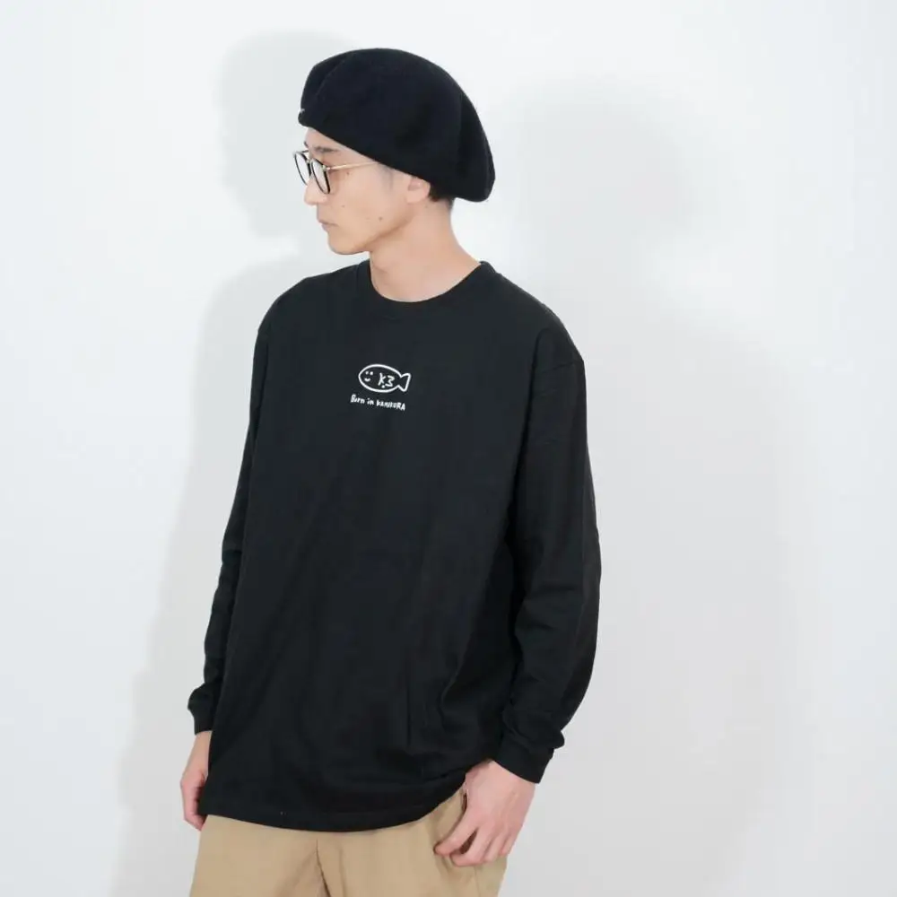 《1》【KEYMEMORY 鎌倉】フィッシュイラストロングTシャツ　BLACK