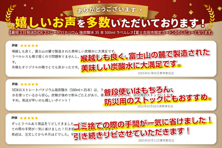 強炭酸水 【最短3日発送】VOX ストレート バナジウム 強炭酸水 35本 500ml ラベルレス【富士吉田市限定カートン】 炭酸