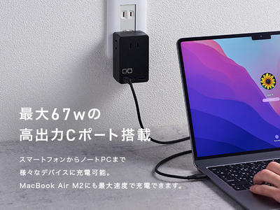 CIO 電源タップ＋USB充電器 コンセント3口 Polaris CUBE WALL ブラック [2194]