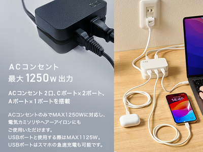 CIO 電源タップ (ケーブル＆収納付き)＋USB充電器 Polaris CUBE Built in CABLE ホワイト [2198]