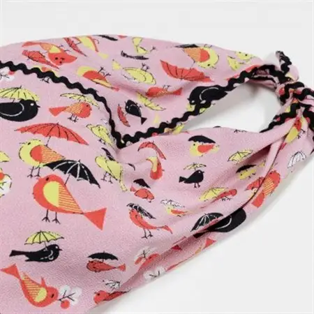 一色ちりめんあずま袋　コトリ(ピンク)_装飾品・工芸品  鞄・バッグ かばん カバン_【1569307】