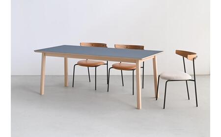ダイニングテーブル BREAD 150×75 リノリウム スモーキーブルー オーク無垢 大川家具 辻製作所