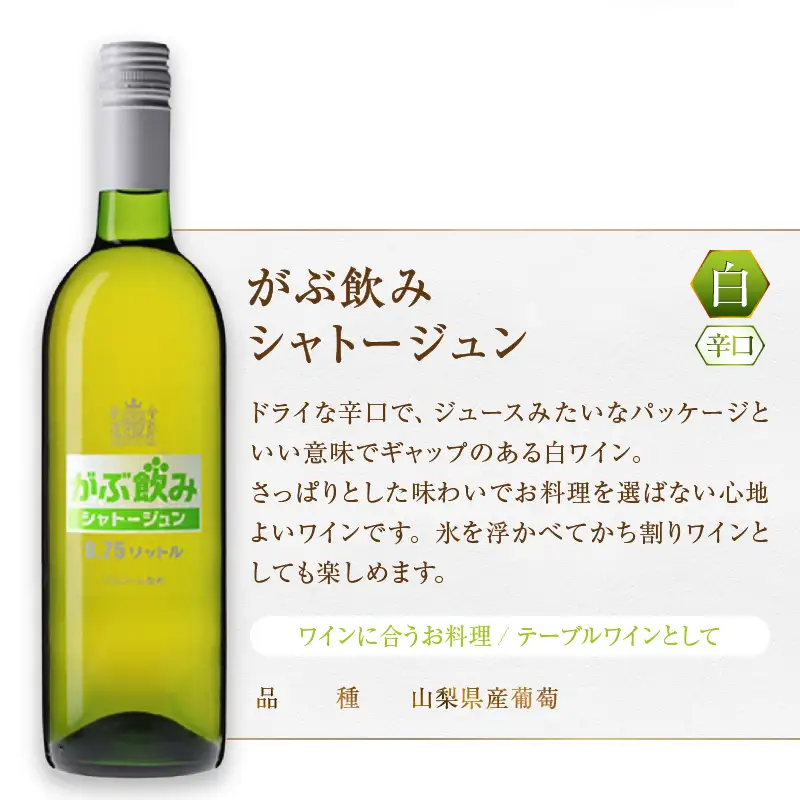 シャトージュン がぶ飲み赤白2本（MG）B11-802 【ワイン シャトージュン 赤ワイン 白ワイン セット 甲州市 山梨県】