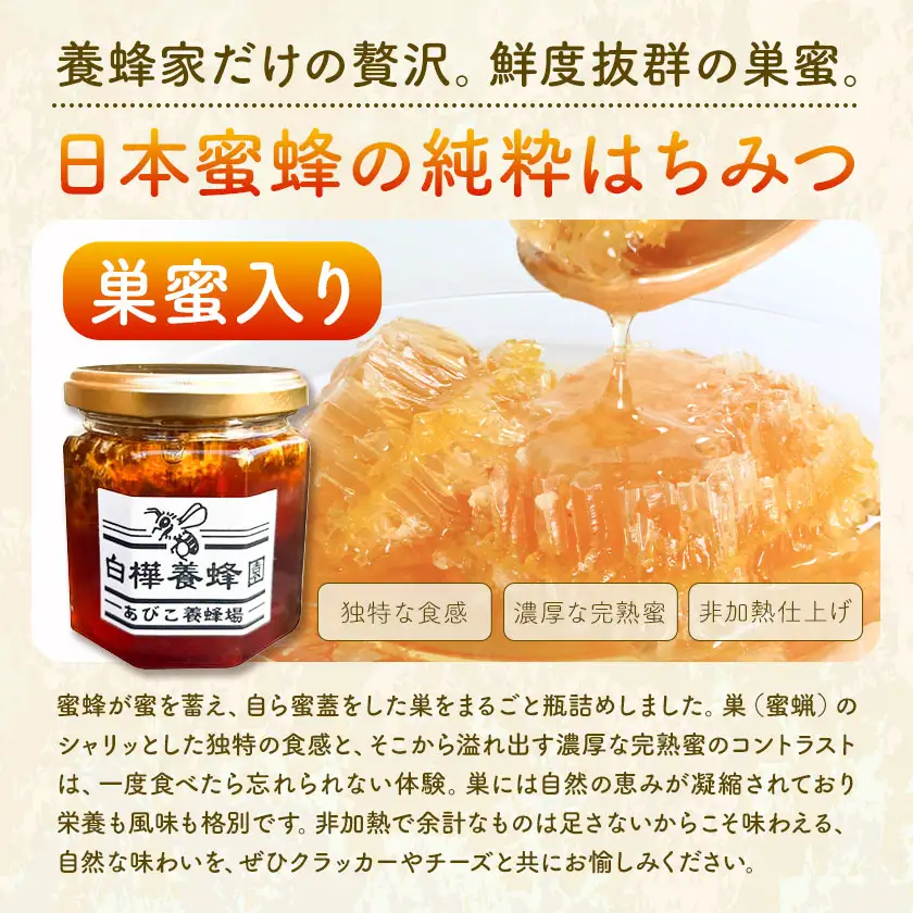 はちみつ 日本蜜蜂＆西洋蜜蜂の純粋はちみつ 食べ比べ セット 巣蜜入り 各200g 計400g 白樺養蜂園