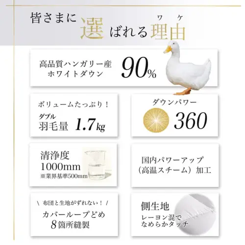 【アンバーホワイト】羽毛布団 ダブルサイズ ハンガリーホワイトダウン90％ 掛布団 アクア