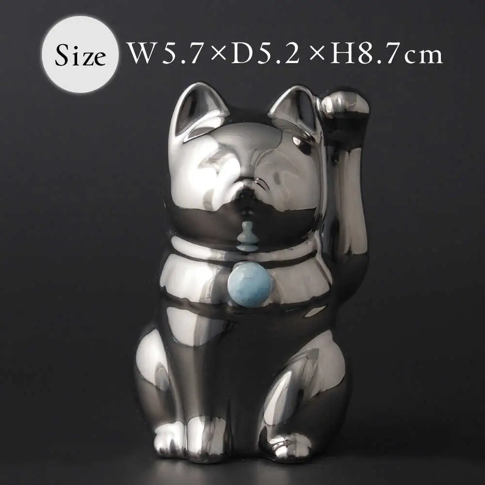 【瀬戸焼】＜招き猫＞Jeramic 2体セット ゴールド&プラチナ ミルキーアクアマリン 3月 【m.m.d.】 / インテリア ネコ 風水 誕生石 [BBAC008]