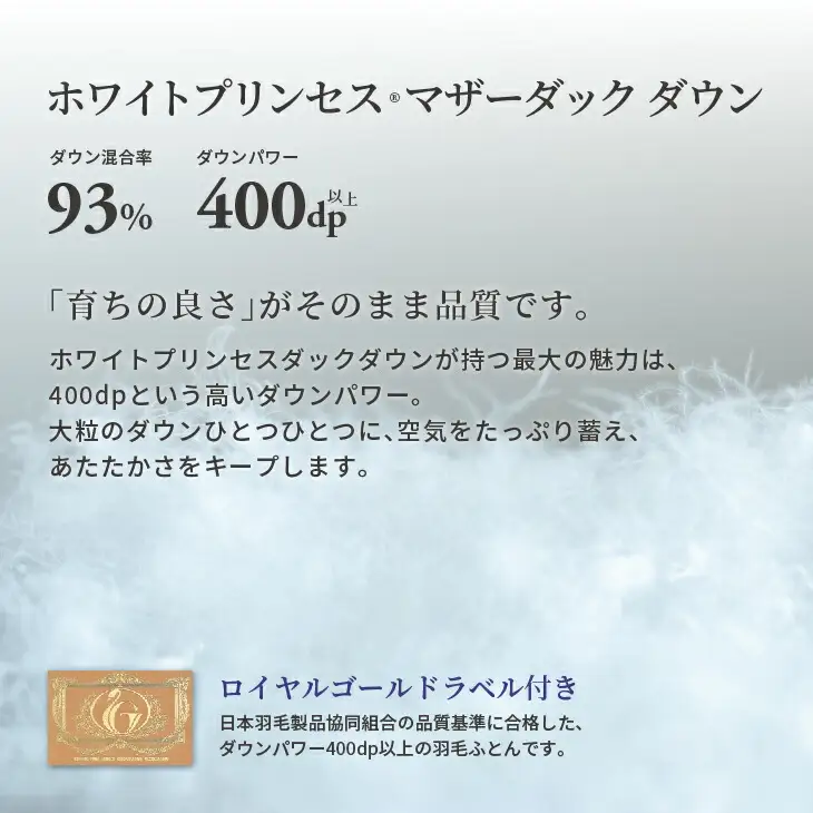 羽毛布団 キング 本掛け ［ネスカ・ブルー］ 綿100％×ホワイトプリンセス　マザーダック ダウン93% ダウンパワー 400dp 【富士新幸 花巻工房】 【2061】