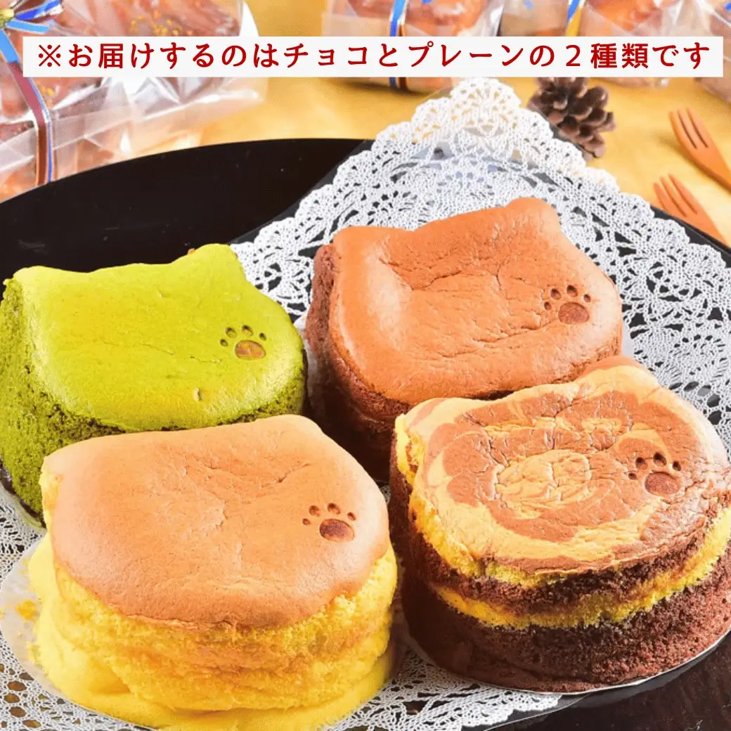 ねこ型 台湾 カステラ 【チョコ・プレーン】 2個_冷凍  （Ac-007） 台湾カステラ
