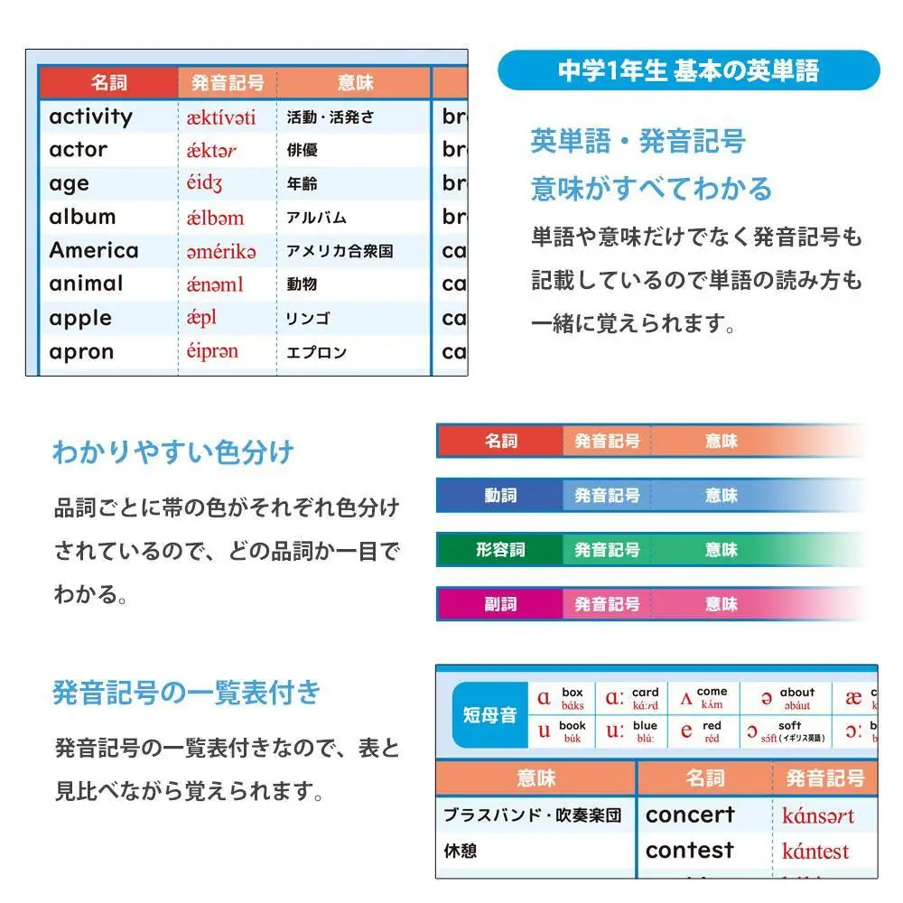 学習ポスター　英語　中学一年　基本の英単語【A4ユポ紙8枚＋A4コート紙8枚セット】