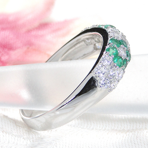 指輪 プラチナ PT900 ダイヤモンド 0.5ct エメラルド レディース リング フラワー 花 パヴェ 月甲丸 カラーストーン 誕生石【f236-pt-em】 ALPAZ100