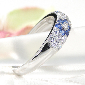 指輪 プラチナ PT900 ダイヤモンド 0.5ct ブルーサファイア レディース リング フラワー 花 パヴェ 月甲丸 カラーストーン 誕生石【f236-pt-bs】 ALPAZ101