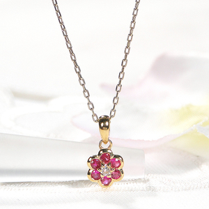 ネックレス K18YG イエローゴールド ルビー ダイヤモンド 0.03ct フラワーモチーフ ペンダント お花 小ぶり【f265-k18yg-ru】 ALPAZ106