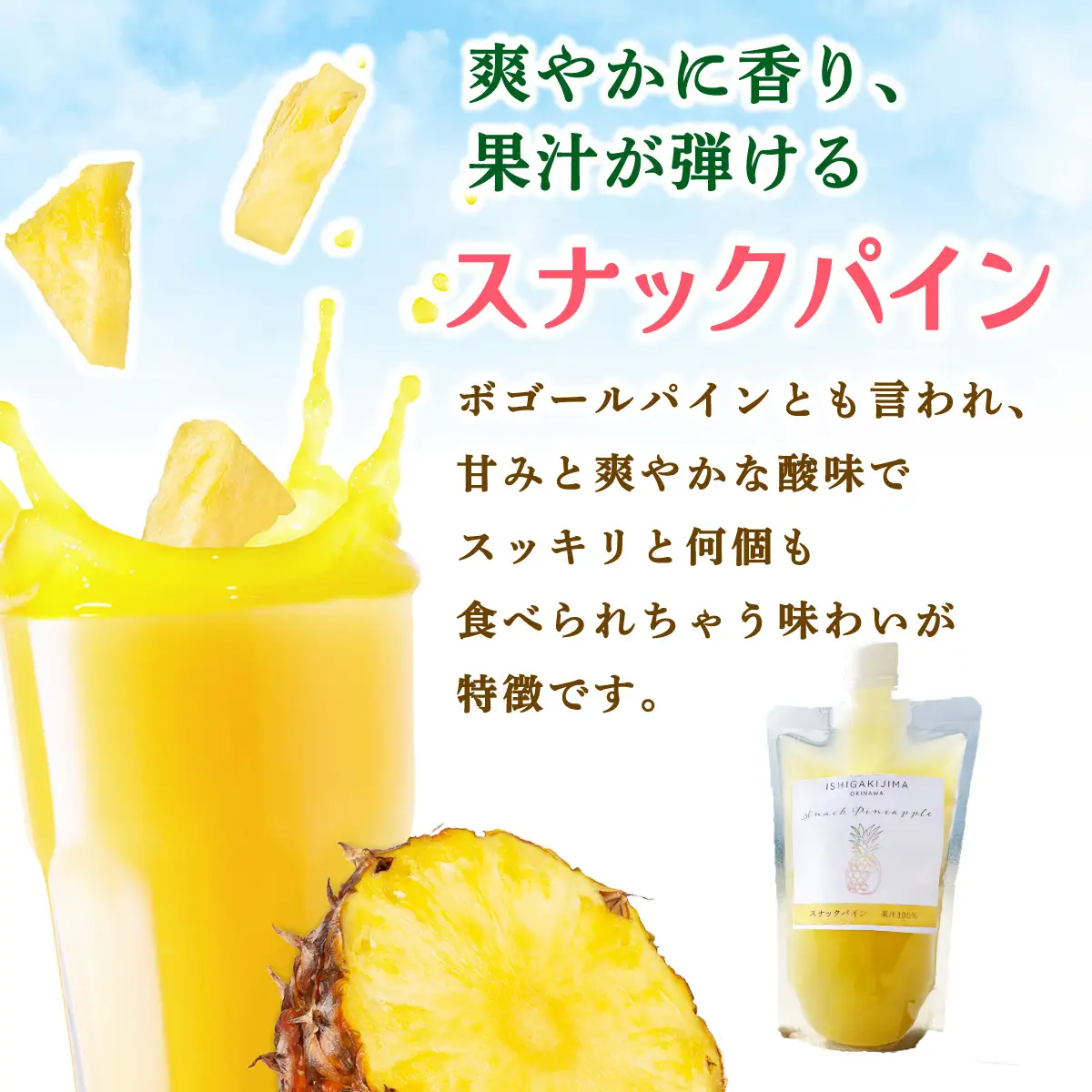 《2027年5月以降順次発送》完熟スナックパイン果汁100％！！の濃厚ジュース300ml×3パックをお届け！