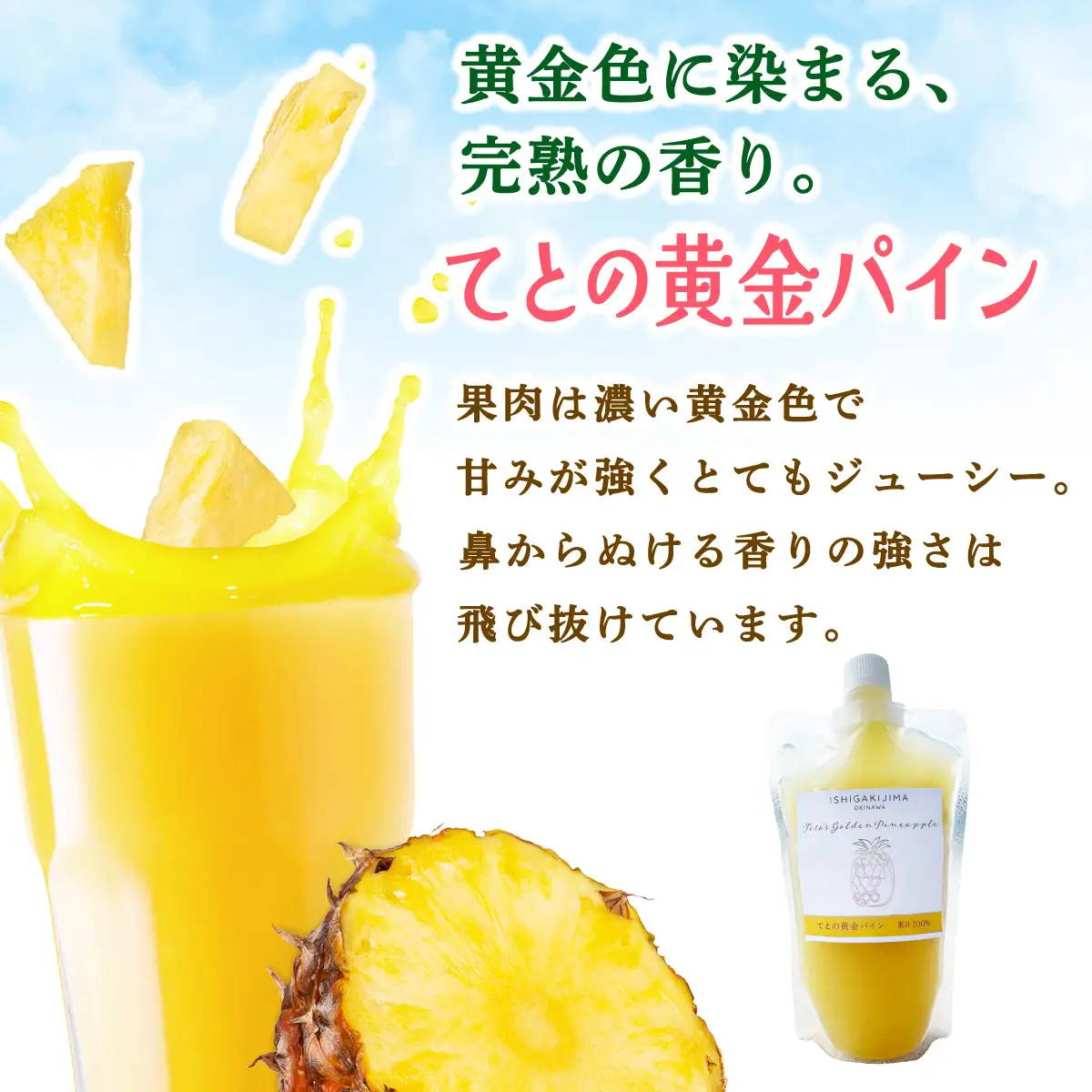 《2027年6月以降順次発送》完熟てとの黄金パインの果汁100％！！濃厚ジュース300ml×3パックをお届け！