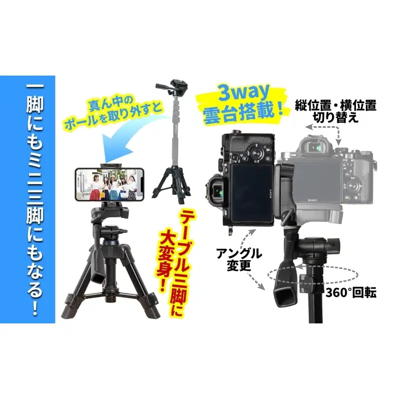 SLIK スリック スマホ自立一脚 スタンドポッド GX-S5 ビデオカメラ対応 レバーロック式 24mmパイプ径 3WAY雲台 全高1725mm クイックシュー式 コンパクト STAPODGXS5 ケンコー・トキナー 埼玉県 日高市