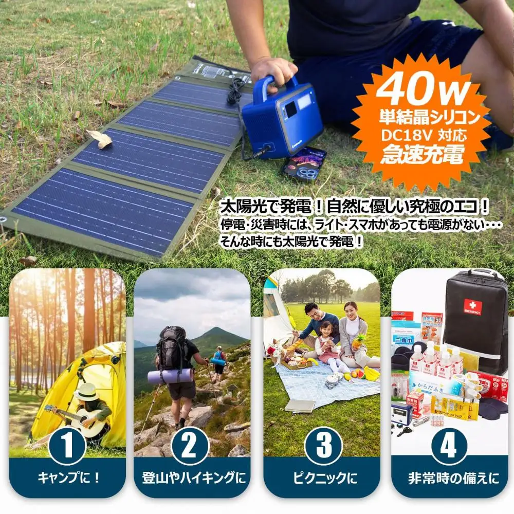 【ふるなびWEEK対象】【防災セット-1】40Wソーラーパネル ポータブル電源 小型 太陽光パネル 軽量 QC3.0 アウトドア 停電対策 キャンプ 蓄電池 太陽光発電 TYH-B4W SPI-200AT