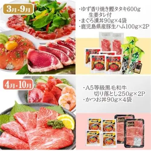 お肉とお魚　お楽しみ定期便　6回配送JJ10-0002_肉 ステーキ 牛肉 ビーフステーキ  肉 焼肉 牛肉 やきにく ヤキニク バーベキュー  魚介・海産物 うなぎ  ウナギ 鰻  魚介・海産物 かまぼこ・練り製品  カマボコ 練物 練り物 ねりもの  肉 黒毛和牛 牛肉   肉  豚肉   肉 ハンバーグ 豚肉   肉 ソーセージ・ウインナー 豚肉   魚介・海産物  エビ えび 海老  魚介・海産物 カツオ 鮮魚 かつお 鰹  魚介・海産物 マグロ 鮮魚 まぐろ 鮪  定期便 定期便  _【配送不可地域：離島】【1586314】
